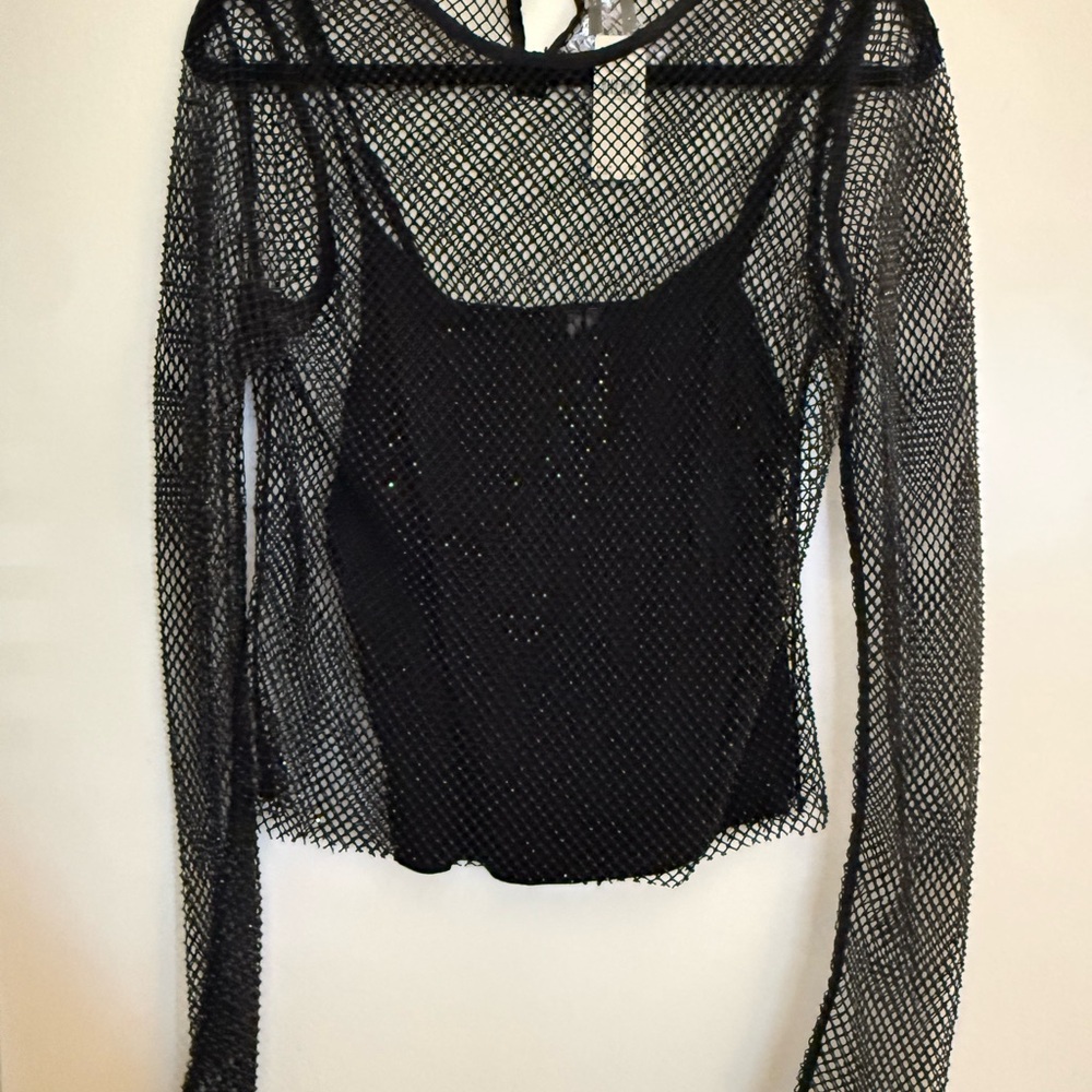 Anthropologie Black Embellished Long Sleeve Top